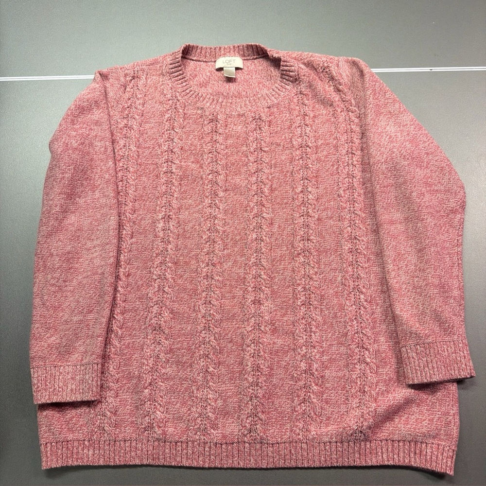 Loft Women’s Wool Blend Cable Knit Sweater Size Xl Pink  Heavy Sleeve Preppy